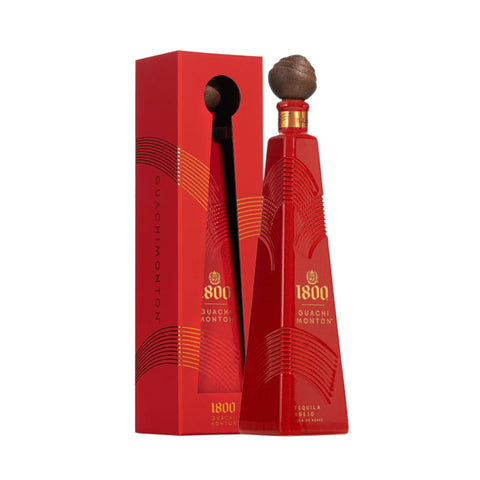 Red 1800 Tequila bottle with packaging on a white background