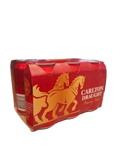6 pack of carlton draught can on white