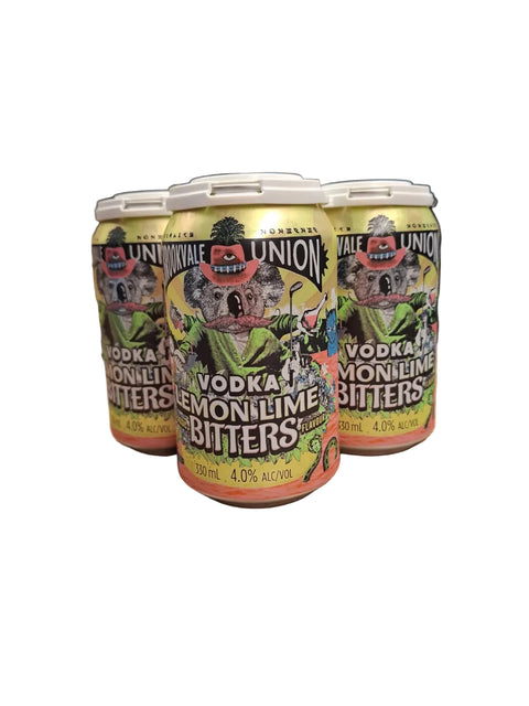 Brookvale Union Vodka Lemon Lime Bitters 4pack on white