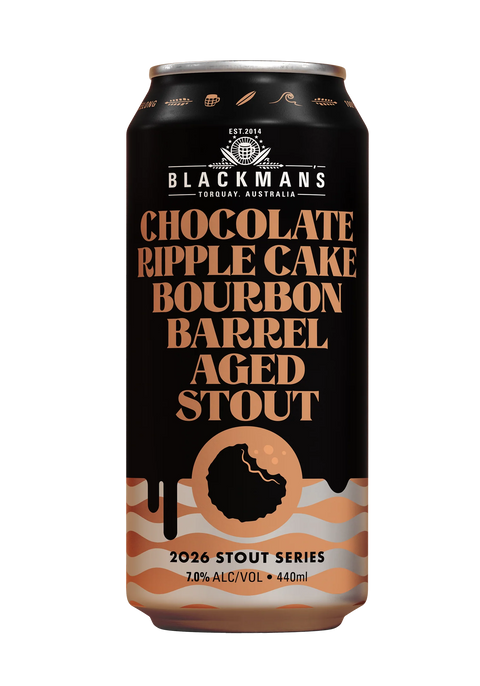Sessions Box Hill Blackman's Choc R/Cake Bourbon Aged Stout 7% 440mL on white background
