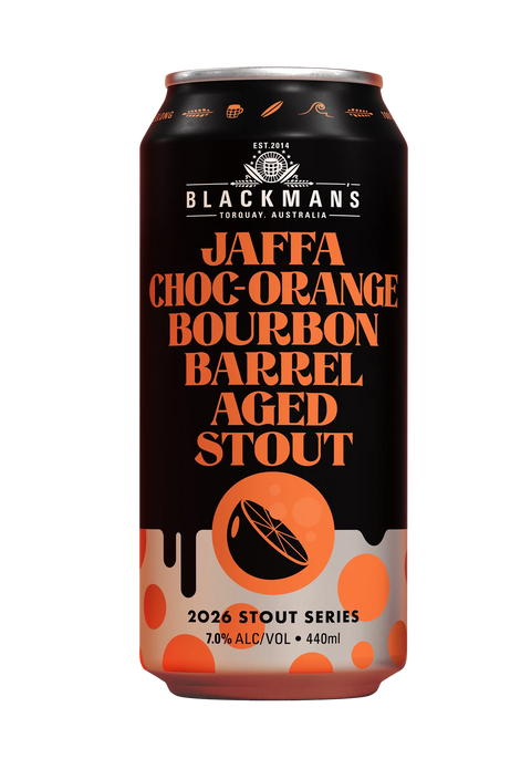 Sessions Box Hill Blackmans Jaffa Choc Org Bourbon Aged Stout 7% 440mL on white background