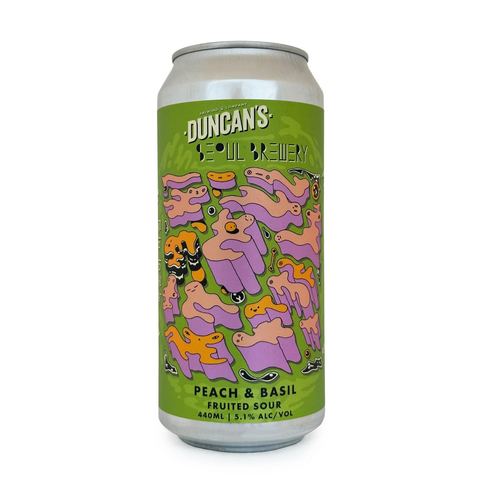 Sessions Box Hill Duncan’s Peach Basil Fruited Sour 5.1% 440mL on white background