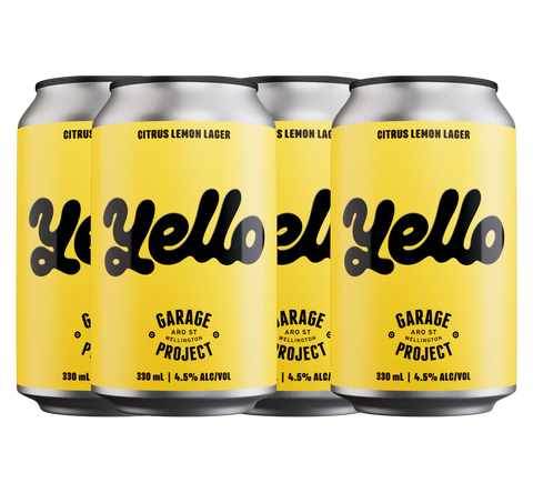Sessions Box Hill Garage Project Yello Citrus Lemon Lager 4.5% 330mL on white background