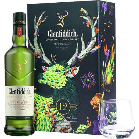 Sessions Box Hill Glenfiddich 12 Year Old Glass Pack 700mL on white background