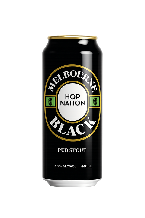 Sessions Box Hill Hop Nation Black Nitro Stout 4.3% 440mL on white background