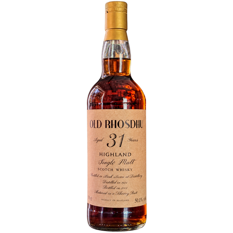 Sessions Box Hill Old Rhosdhu Labyrinthos Single Malt 31YO Whisky 50.1% 700mL on white background