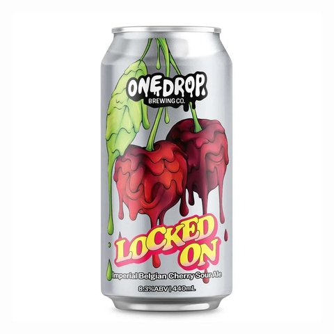 Sessions Box Hill One Drop Locked On IMP Belgian Cherry Sour Ale 8.3% 440mL on white background