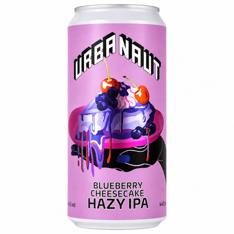 Sessions Box Hill Urbanaut Blueberry Cheesecake Hazy IPA 5.7% 440mL on white background