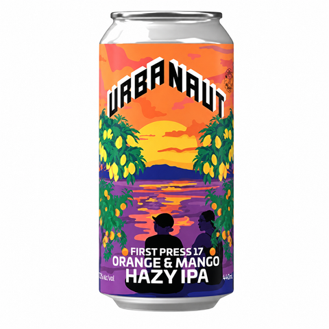Sessions Box Hill Urbanaut Orange Mango Hazy IPA 5.7% 440mL on white background