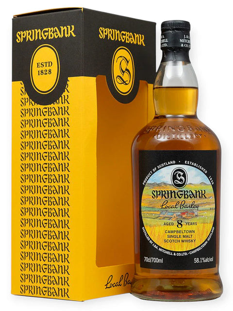 Springbank whisky bottle and packaging on a white background