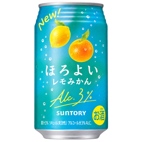 Suntory Horoyoi Lemon Mandarin Orange 3% 350mL on white background