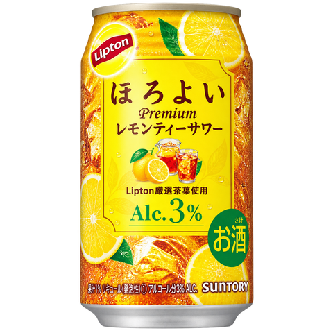 Suntory Horoyoi Lipton Lemon Tea Sour 3% 350mL on white background