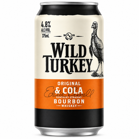 Wild Turkey & Cola Can 4.8% 375mL on white background